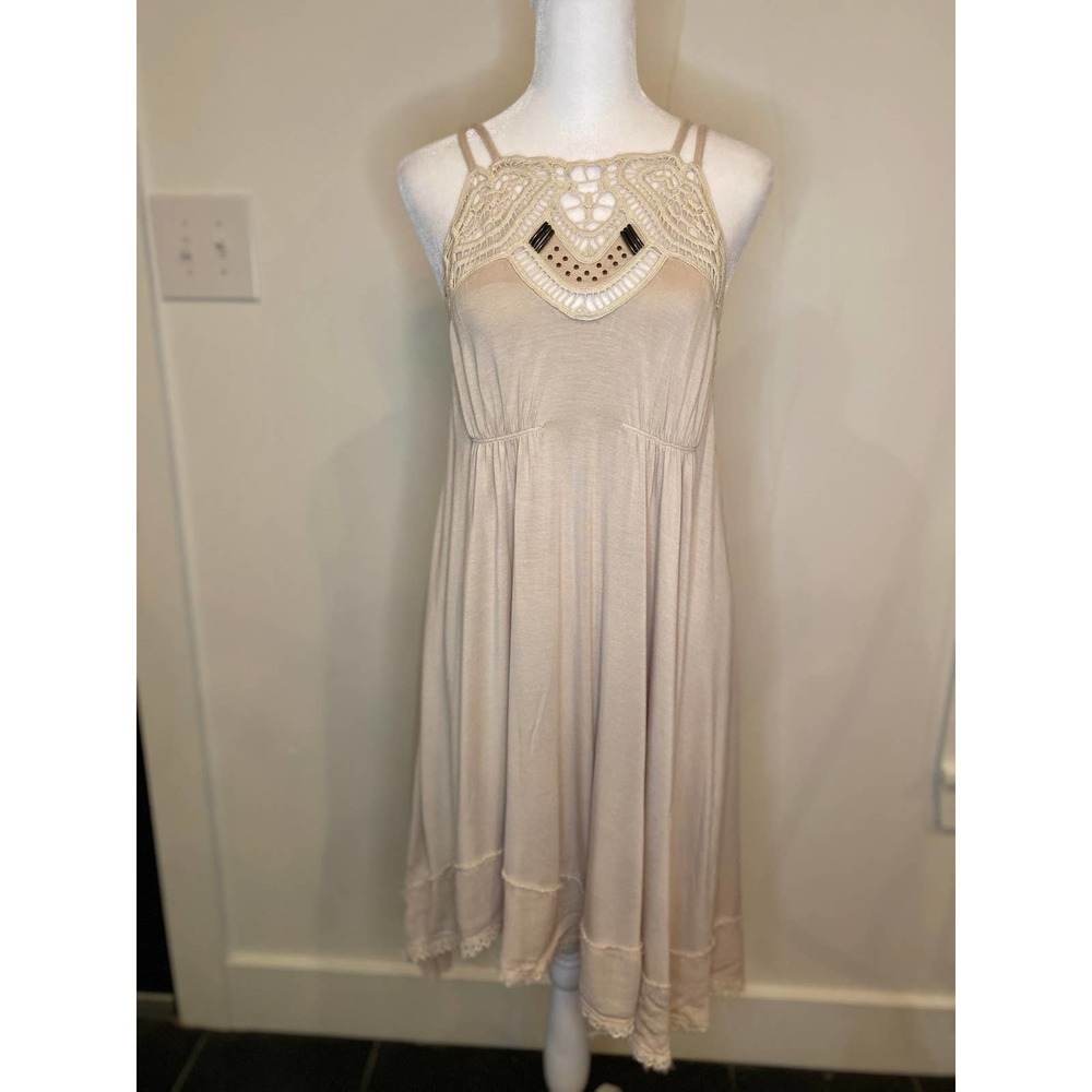 Free People Boho Crochet Lace Halter Dress Small Blush Swing Dress